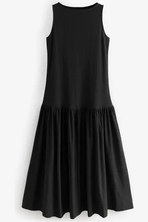 Next Sleeveless Drop Waist 100% Cotton Crew Neck Midi Dress AU 14 Tall