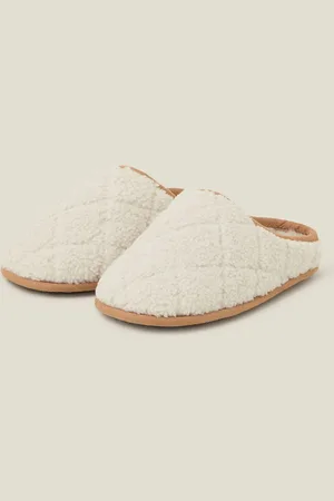 Accessorize Cream Quilted Faux Shearling Mule Slippers S