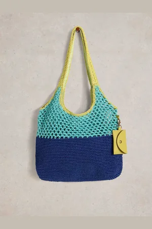 White Stuff Blue Christe Crochet Shopper Bag one