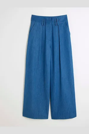 River Island Blue Denim High Waisted Wide Leg Trousers AU 6