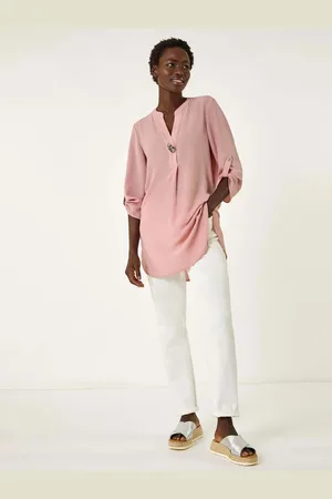 Roman Pink Button Detail Longline Tunic Top AU 10