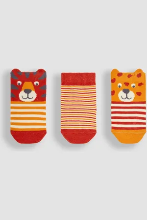 JoJo Maman Bébé Rust Orange Tiger 3-Pack Safari Socks 1