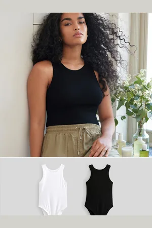 Next Black/White High Neck Ribbed Racer Vest Tops 2 Pack AU 22