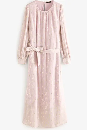 Next Long Sleeve Tie Waist Crew Neck Maxi Dress AU 12