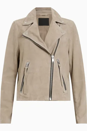 AllSaints AllSaints Greige Brown Suede Dalby Biker Jacket AU 10