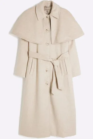 River Island Beige Petite Wool Blend Cape Coat S