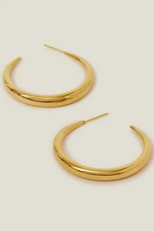Accessorize Gold 14ct Gold Plated Stainless Steel Crescent Hoop Earrings One