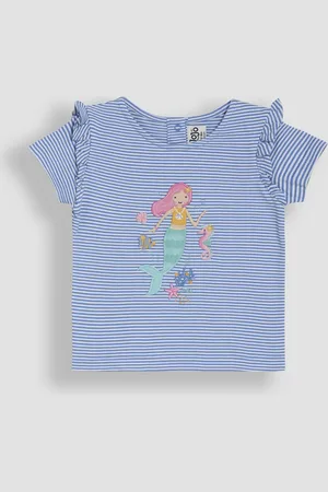 JoJo Maman Bébé Blue Mermaid Appliqué Frill Shoulder T-Shirt 5