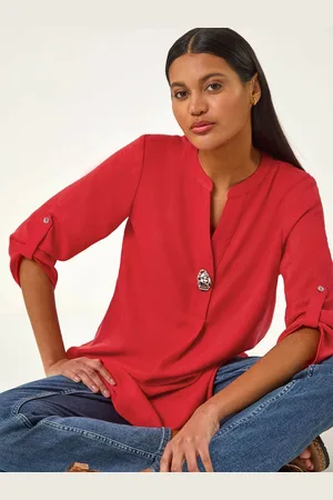 Roman Red Button Detail Longline Tunic Top AU 16