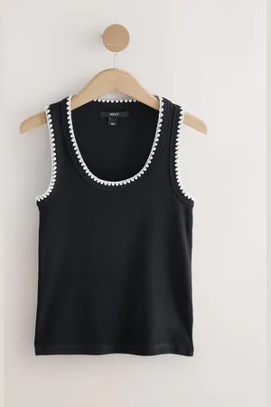Next Black/White Contast Knit Trim Scoop Neck Sleeveless Tank Vest Top 12