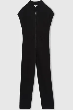 Reiss Black Nellie Cotton Knit Zip-Front Jumpsuit XS