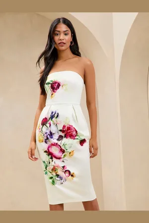 Lipsy London Premium Floral Bandeau Bodycon Midi Dress AU 14