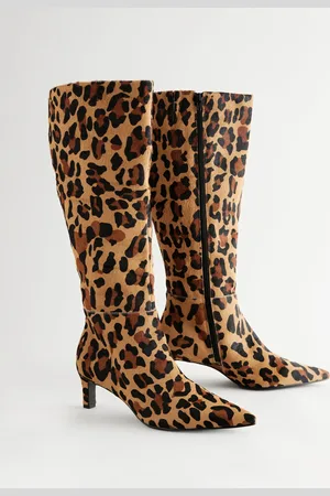 Next Leopard Leather Forever Comfort Knee High Skinny Heeled Boots AU 6.5 (EU 37.5)