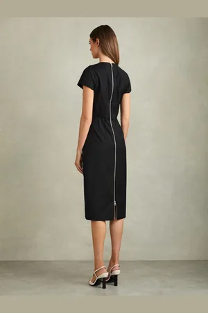 Reiss Serena Textured Cap Sleeve Midi Dress AU 6