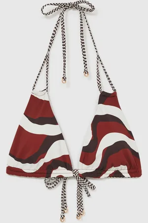 Reiss Brown/Burgundy Rue Chequered-Strap Triangle Bikini Top AU 8