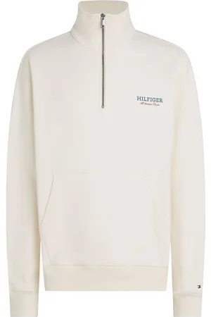 Tommy Hilfiger Cream Monotype Quarter Zip Sweatshirt XL