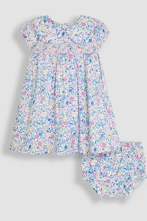 JoJo Maman Bébé Floral Smocked Woven 100% Cotton Dress 6