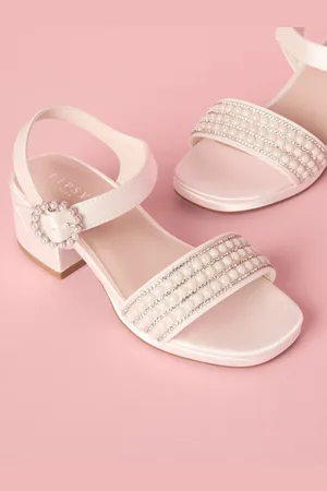 Lipsy London White Low Block Heel Platform Pearl Occasion Sandals AU 2 (EU 34.5)