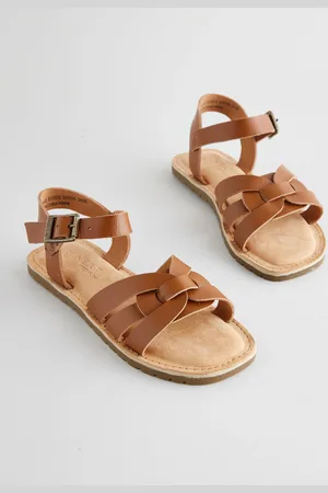 Next Tan Brown Standard Fit (F) Leather Woven Sandals AU 13.5 (EU 32.5)