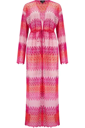 Pour Moi Red Colour Block Crochet Co-Ord Maxi Beach Kimono AU 18