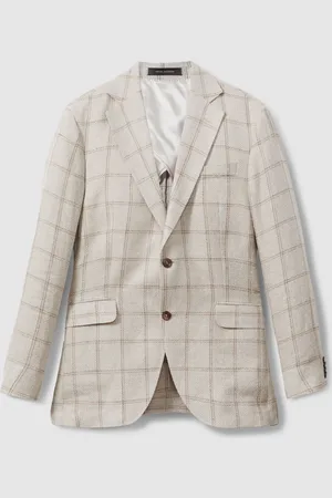Oscar Jacobson Linen Blend Single Breasted Check Blazer 52