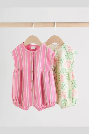 Next Green and Pink Printed Baby Jersey Rompers 2 Pack 7480cm