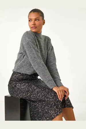 Roman Fluted Hem Sequin Skirt AU 12