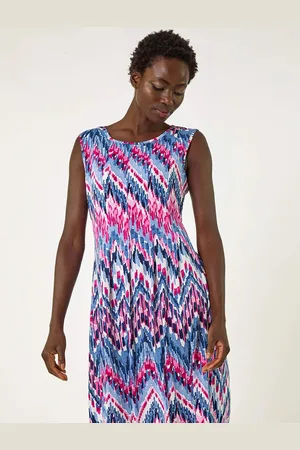 Roman Abstract Print Panelled Midi Dress AU 10
