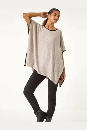 Roman Brown Blanket Stitch Knit Poncho S-M