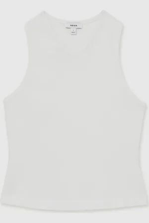 Reiss White Clara Racerback 100% Cotton Vest Top M