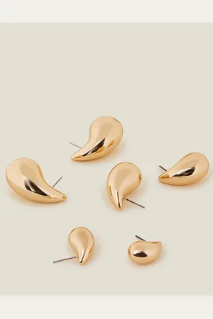 Accessorize Gold Tone Drop Curve Earrings 3 Pack One