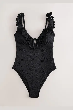 Laura Ashley Black Tummy Control Broderie Swimsuit AU 18