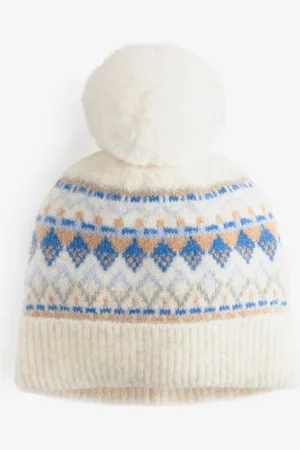 Next Blue/Ecru Cream Fairisle Pattern Pom Beanie Hat (3-16yrs) 3