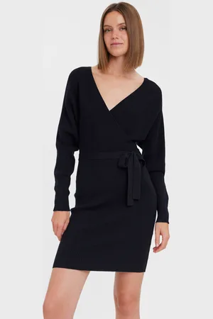 VERO MODA V-Neck Wrap Belted Knitted Jumper Dress AU 12