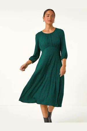 Roman Petite Spot Print Ruched Midi Dress AU 16