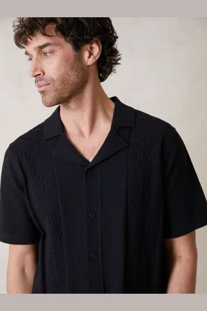 Threadbare Textured Panel Revere Collar Knitted Shirt large