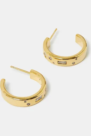 Accessorize Gold 14ct Plated Sparkle Chunky Hoop Earrings One