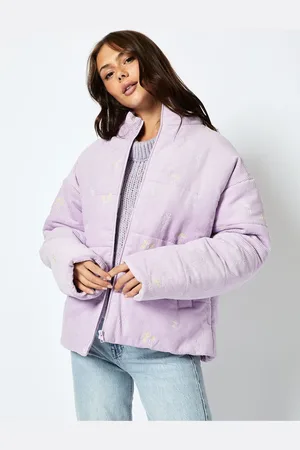 Skinnydip Lilac Wildflower Corduroy Puffer Jacket XS