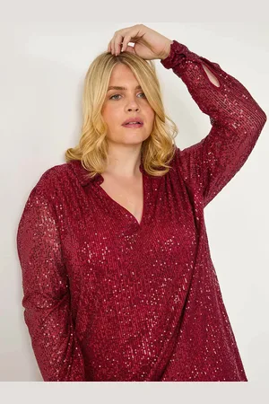 Roman Red Curve Sequin V-Neck Stretch Blouses AU 22-24