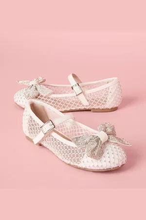 Lipsy London White Flat Diamante Bow Occasion Ballerina Pumps AU 13 (EU 32)