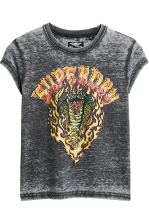 Superdry Black Biker Rock Graphic Cap Sleeve T-Shirt AU 10