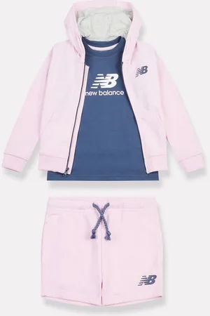 New Balance Pink Kids Zip Hoodie 100% Cotton Shorts & T-Shirt Set 0