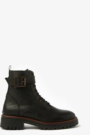 Barbour Black Heidi Leather Lace Up Biker Boots AU 6 (EU 37)