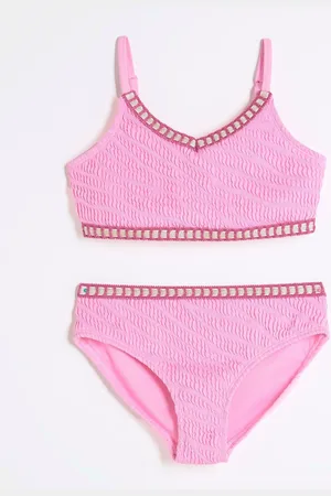 River Island Pink Girls Blanket Stitch Bikini 5