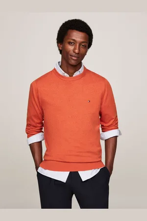 Tommy Hilfiger Orange Cotton Blend Jumper With Cashmere S