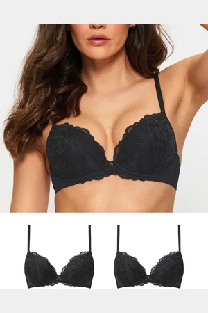 Ann Summers Black Pad Plunge 2 Pack Sexy Lace Underwired Bra 34 C