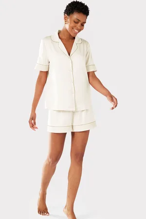 Chelsea Peers Cream Satin Lace Trim Short Pyjama Set AU 10