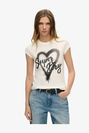 Superdry Winter White 100% Cotton Embellished Punk Cap Sleeve T-Shirt AU 12