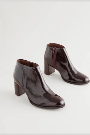 Next Burgundy Red Patent Forever Comfort Leather Block Heeled Almond Toe Boots AU 7 (EU 38)