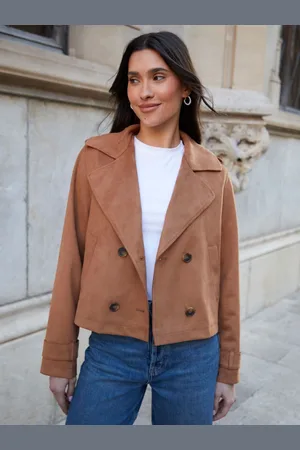Threadbare Brown Suedette Cropped Trench Jacket AU 14